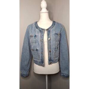 Redial Cropped Denim Jacket Small Textured Parisian Chic Structured